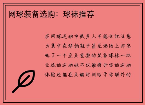 网球装备选购：球袜推荐