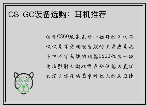 CS_GO装备选购：耳机推荐