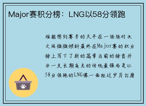 Major赛积分榜：LNG以58分领跑
